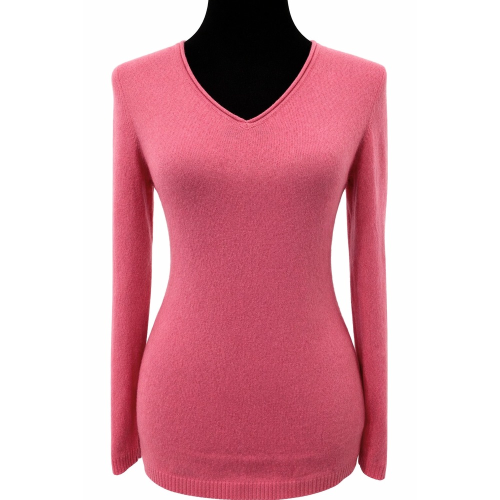 Precious Fibers Womens Pullover V-Neck Sweater Tunic Small Pink Knit Cashmere